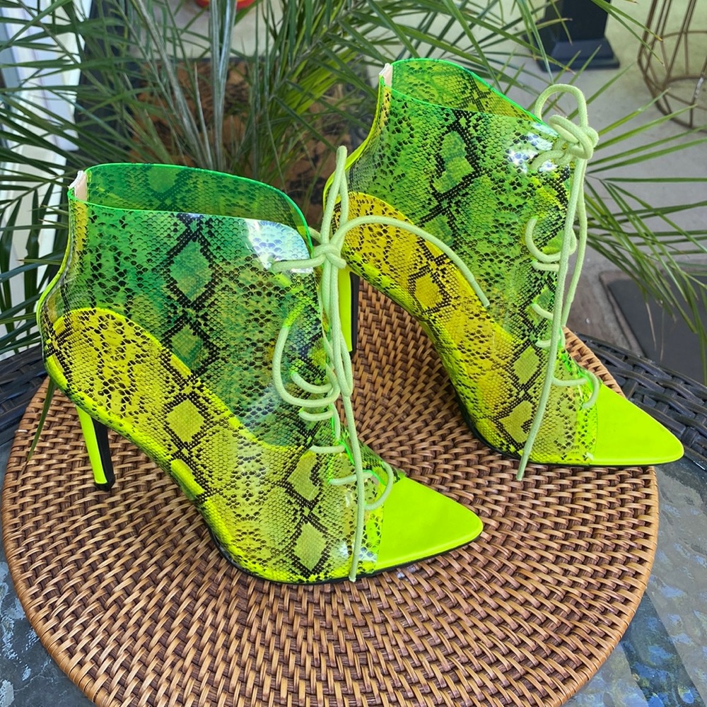 Perspex Neon Yellow Laced Heels